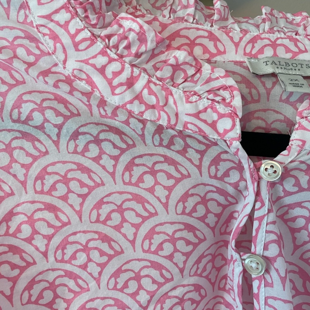 Talbots Pink Patterned Button-Front Tunic Top - Picture 3 of 4
